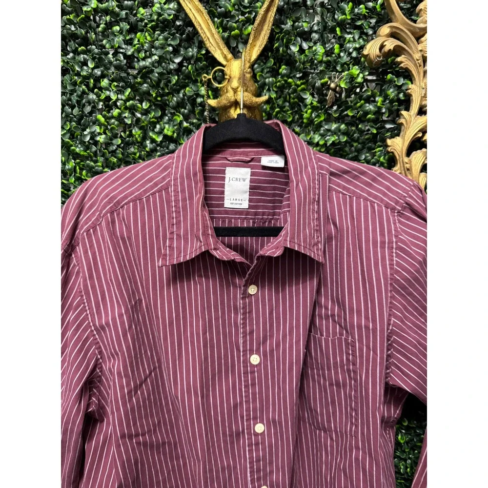 J.Crew Burgundy Pinstripe Button Down Shirt Men Large Classic‎ Preppy Fall Layer